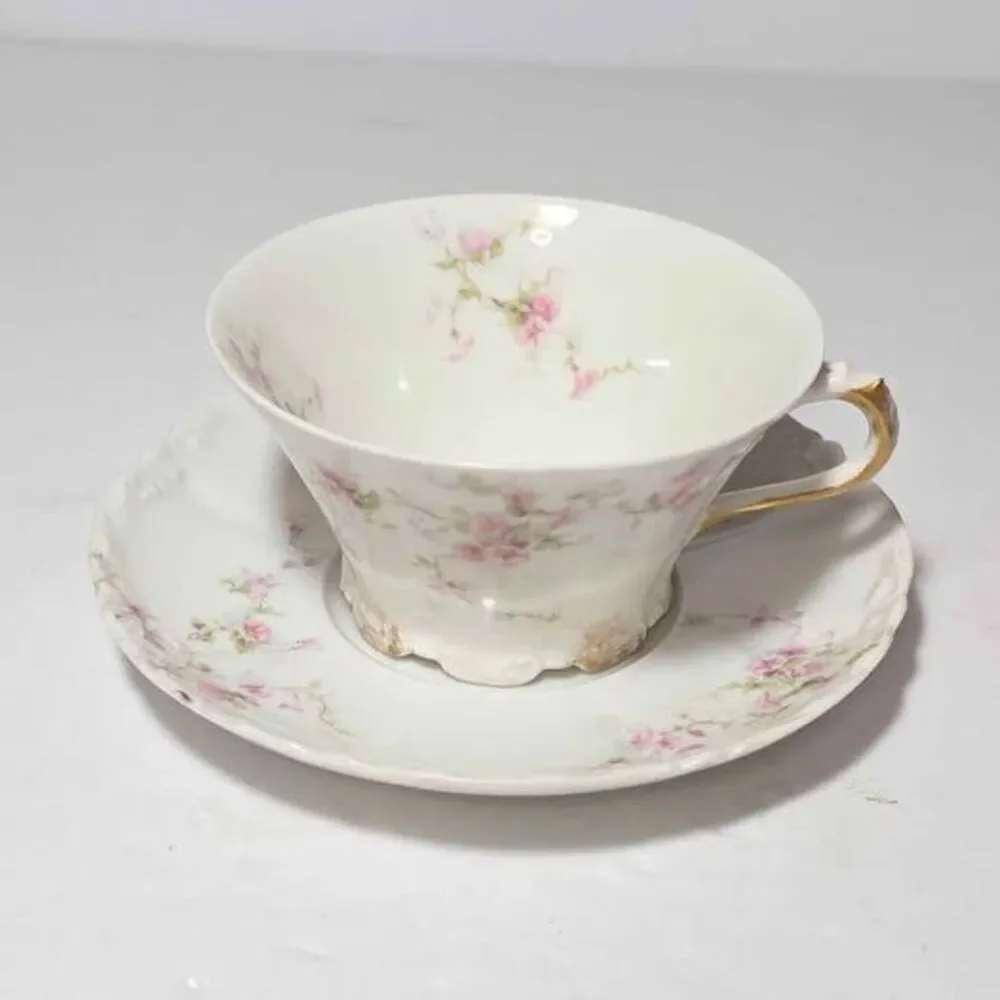 Haviland Limoges Teacup and Saucer Pink Flowers Vintage